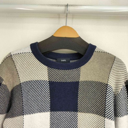 シップス SHIPS カシミヤ混 コットンチェック クルーネック ニット メンズ import:S