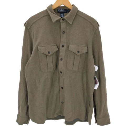 ポロバイラルフローレン Polo by RALPH LAUREN 90S スウェット生地 L/S ミリタリー ワーク シャツ メンズ import:L
