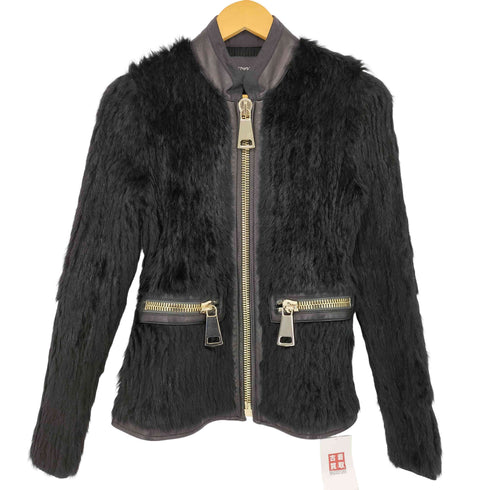 エンポリオアルマーニ EMPORIO ARMANI 裏カシミヤシルク混 ラビットファー ラムレザージャケット レディース EUR:42