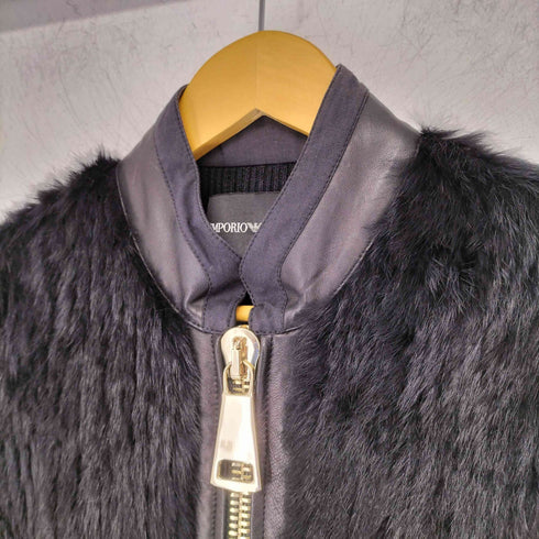エンポリオアルマーニ EMPORIO ARMANI 裏カシミヤシルク混 ラビットファー ラムレザージャケット レディース EUR:42