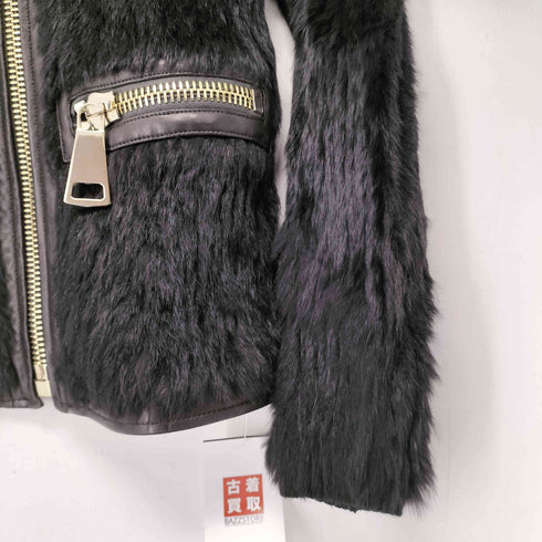 エンポリオアルマーニ EMPORIO ARMANI 裏カシミヤシルク混 ラビットファー ラムレザージャケット レディース EUR:42
