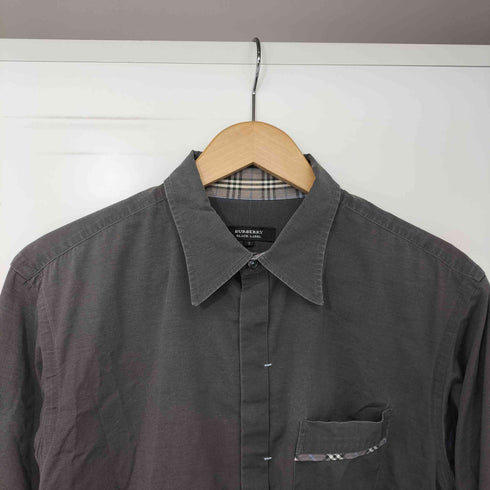 バーバリーブラックレーベル BURBERRY BLACK LABEL 比翼 マチ付 袖ホース刺繍 コットン レギュラーカラー ドレスシャツ メンズ JPN:3
