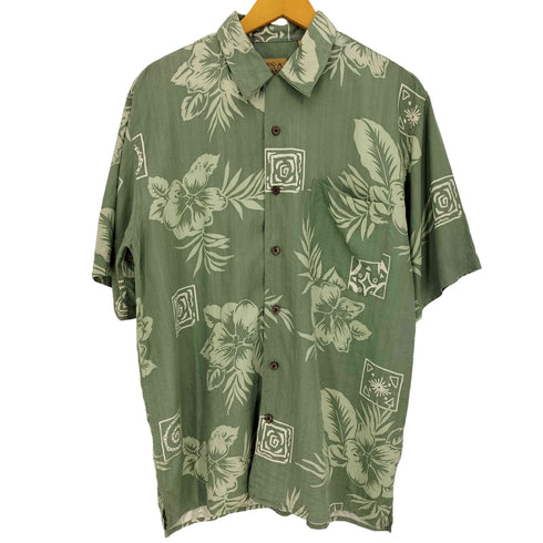 ジョスエーバンク Jos A Bank 90s ハイビスカス シルク100 アロハシャツ メンズ import:M