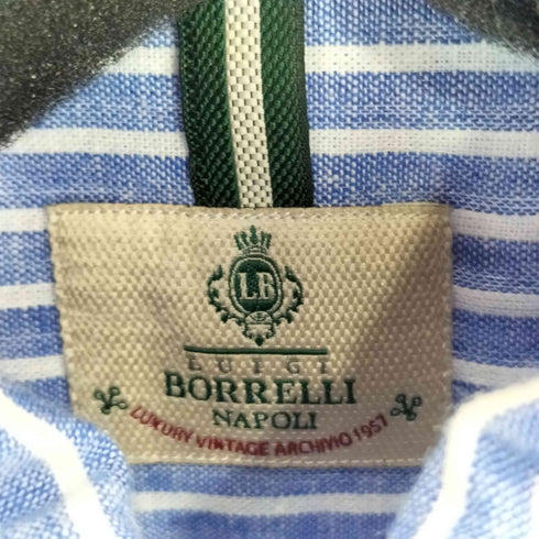 ルイジボレッリ LUIGI BORRELLI イタリア製 リネン混 ストライプシャツ メンズ S