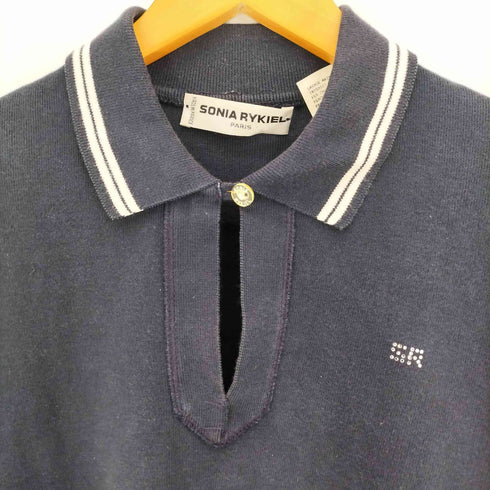 ソニアリキエル SONIA RYKIEL フランス製 ラインストーンロゴ インサイドアウト ロングスリーブ スリットポロシャツ メンズ