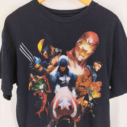 マーベル MARVEL アメリカンコミック アメコミ キャラクター ヒーロー 集合 グラフィックプリント クルーネック S/S Tシャツ メンズ import:XL