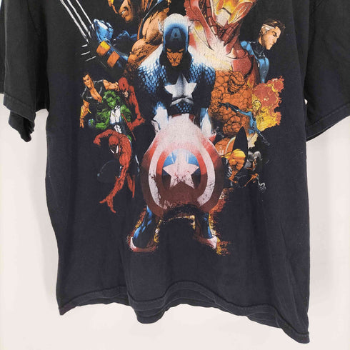 マーベル MARVEL アメリカンコミック アメコミ キャラクター ヒーロー 集合 グラフィックプリント クルーネック S/S Tシャツ メンズ import:XL