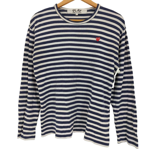 プレイコムデギャルソン PLAY COMME des GARCONS ハートワッペン ボーダー クルーネック ロングスリーブTシャツ レディース JPN:L