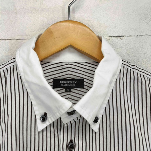 バーバリーブラックレーベル BURBERRY BLACK LABEL ロゴ刺繍 ストライプ B/Dシャツ メンズ US:40