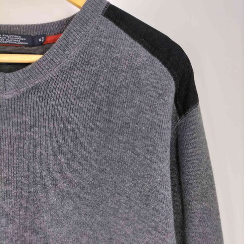 トミーヒルフィガー TOMMY HILFIGER コーデュロイ切替 Vネック コットン ニット メンズ import:M