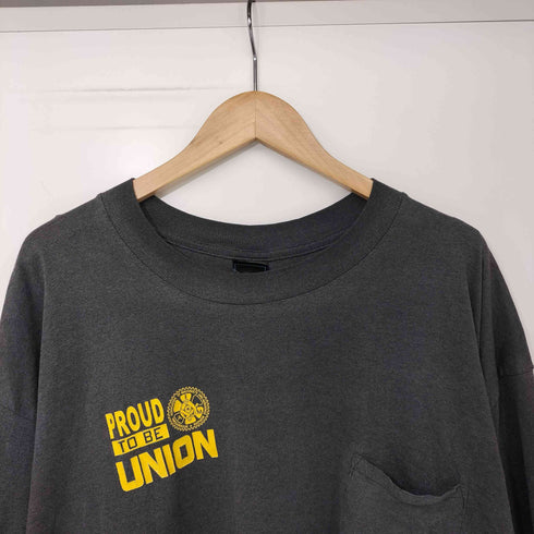 90s ROUND TO BE UNION 裾/袖 シングル イーグル 鷹 ポケット クルーネック Tシャツ メンズ