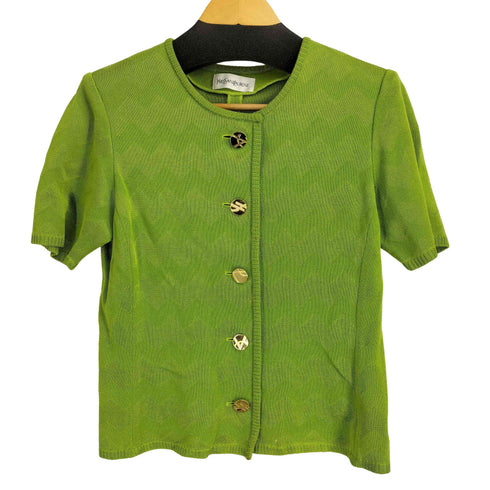 イヴサンローラン Yves Saint Laurent 80-90S レーヨントリアセテート混 S/S 金ボタン ニットカーディガン レディース import:M