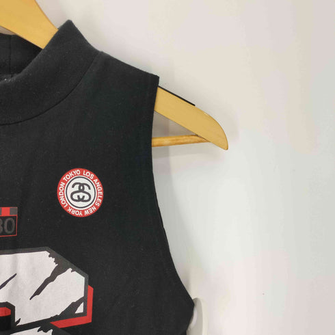 ステューシー Stussy 00S ワールドツアー ナンバリング 両面プリント モックネック ノースリーブTシャツ レディース import:S