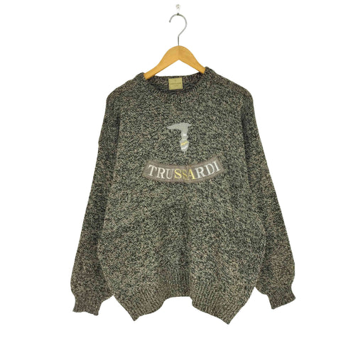 トラサルディ TRUSSARDI MADE IN ITALY フロント刺繍クルーネックニット メンズ