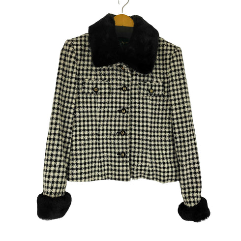 NEW BASIC ファー付き 総柄 ジャケット レディース