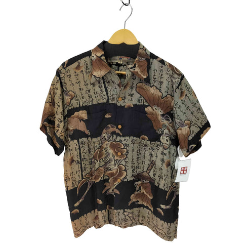 ドライボーンズ Dry Bones Del Bombers シルク100% 和柄シャツ メンズ JPN:M
