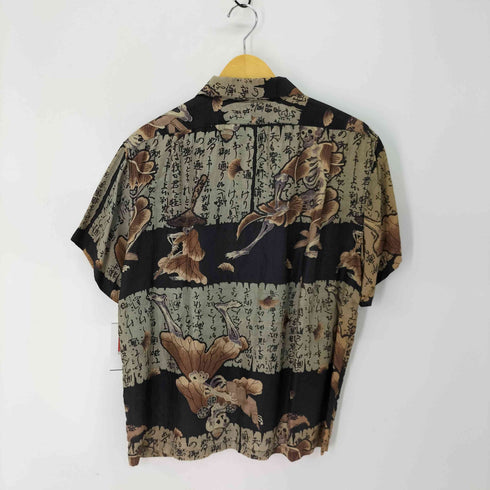 ドライボーンズ Dry Bones Del Bombers シルク100% 和柄シャツ メンズ JPN:M