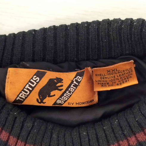 TRUTUS BIANCARA 韓国製 レザー切替ニットプルオーバー メンズ import:XXL