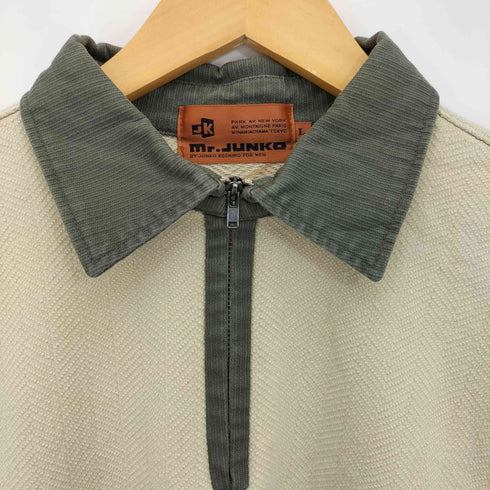 ミスタージュンコ Mr.JUNKO ロゴ 刺繍 凹凸 ヘリンボーン 襟切替 ハーフジップ 長袖 ポロシャツ メンズ JPN:L