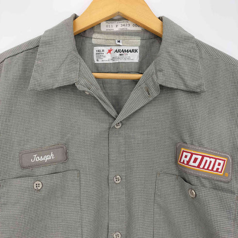 アラマーク ARAMARK 企業ロゴ ワッペン チェック S/S ワーク シャツ メンズ import:M