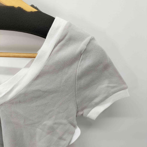 アニエスベー agnes b. PARIS バイカラー Vネックコットンシャツ レディース JPN:2