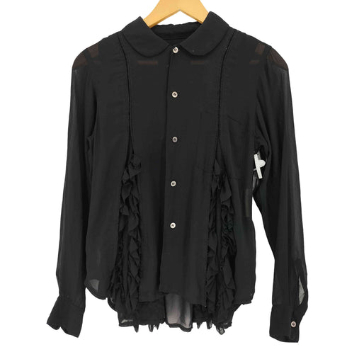 ブラックコムデギャルソン BLACK COMME des GARCONS 21aw 貝ボタン フリル 裁断 丸襟 シアーシャツ レディース JPN:XS