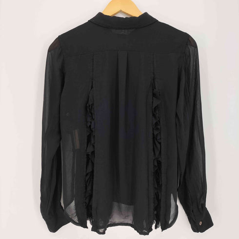ブラックコムデギャルソン BLACK COMME des GARCONS 21aw 貝ボタン フリル 裁断 丸襟 シアーシャツ レディース JPN:XS