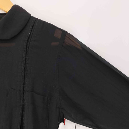 ブラックコムデギャルソン BLACK COMME des GARCONS 21aw 貝ボタン フリル 裁断 丸襟 シアーシャツ レディース JPN:XS