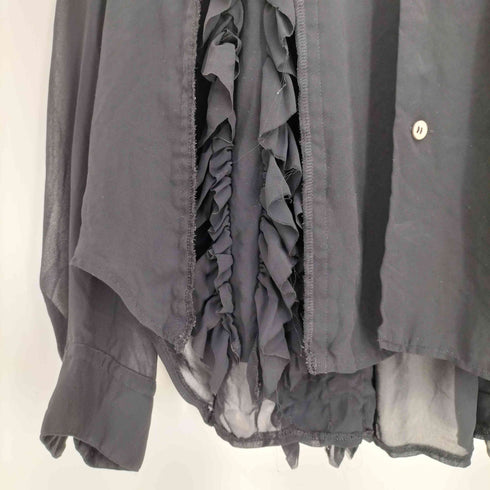 ブラックコムデギャルソン BLACK COMME des GARCONS 21aw 貝ボタン フリル 裁断 丸襟 シアーシャツ レディース JPN:XS