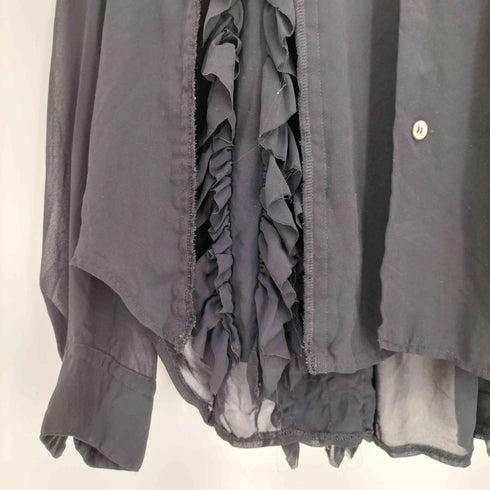 ブラックコムデギャルソン BLACK COMME des GARCONS 21aw 貝ボタン フリル 裁断 丸襟 シアーシャツ レディース JPN:XS