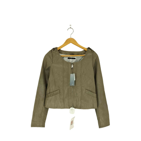 cow leather カウレザーノーカラージャケット レディース 2
