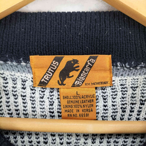TRUTUS genuine leather レザー切替 ニット メンズ import:L