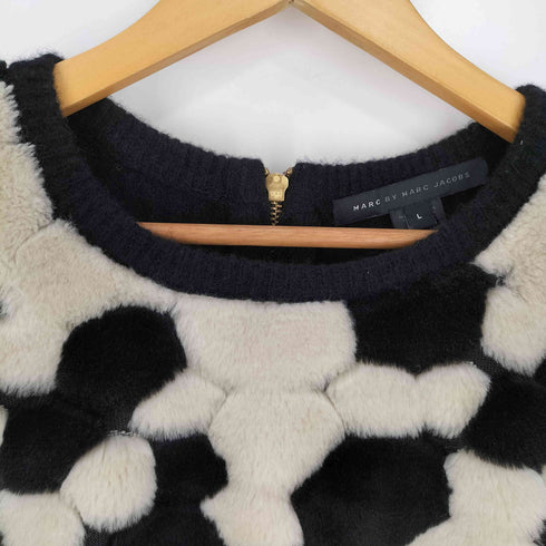 マークバイマークジェイコブス Marc by Marc Jacobs 牛柄 バックジップ ファー切替 ウールクルーネックニット レディース import:L