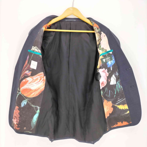 ポールスミス Paul Smith Dormeuil社 EXEL BLUE 裏地フラワープリント チェック 2B テーラードジャケット センタープレス スラックス セットップ メンズ M2