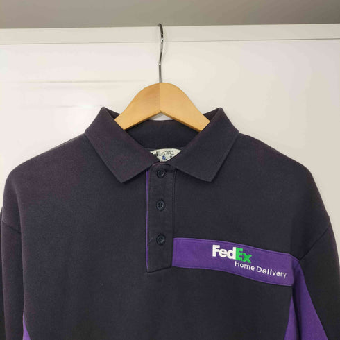 90-2000s FedEx 企業ロゴ 刺繍 プルオーバー スウェット ポロ メンズ