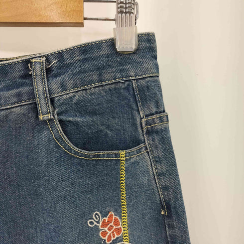フロント刺繍 ウォッシュドデニム ストレートデニムパンツ Y2K レディース