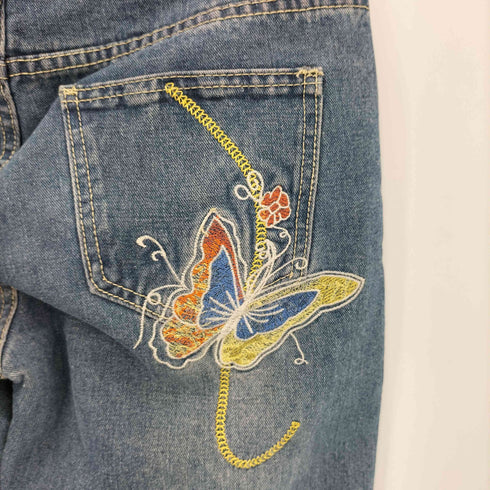 フロント刺繍 ウォッシュドデニム ストレートデニムパンツ Y2K レディース