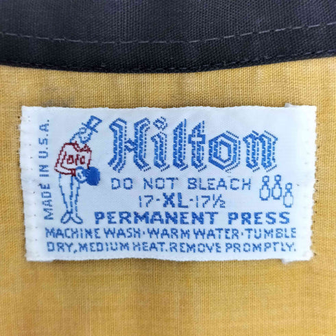 ヒルトン HILTON 70s USA製 チェーン刺繍 フェイクレイヤード ボーリングシャツ メンズ import:XL