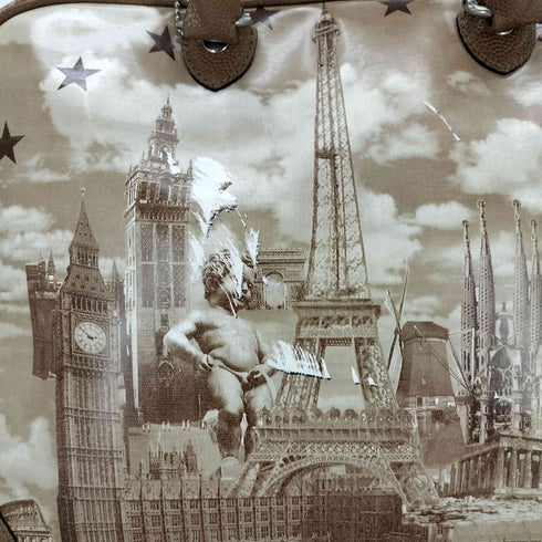 ジャンポールゴルチエ Jean Paul GAULTIER MADE IN ITALY 転写プリント パテントレザー ミニボストンバッグ メンズ