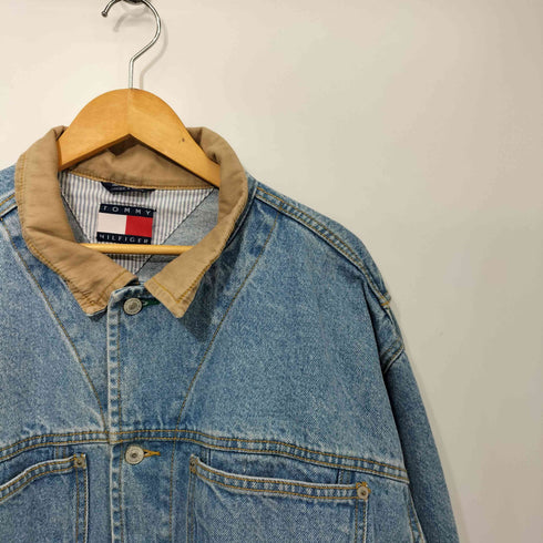 トミーヒルフィガー TOMMY HILFIGER エンブレム刺繍ロゴ デニムトラッカージャケット メンズ import:XL