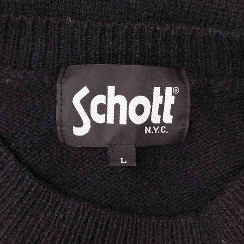 ショット Schott LEATHER POCKET CREWNECK SWEATER メンズ import:L