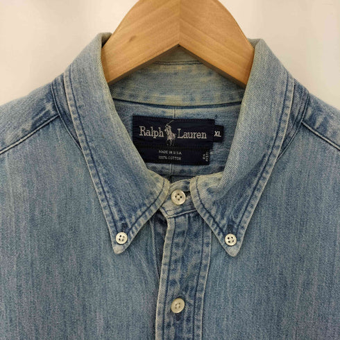 ラルフローレン RALPH LAUREN 90s USA製 ボタンダウン ポニー刺繍 ロングスリーブデニムシャツ メンズ XL