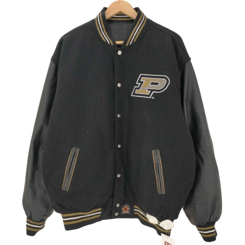 Jeff Hamilton ジェフハミルトン JH DESIGN 90S PURDUE 刺繍 リバーシブル 袖 本革 リアルレザー 切り替え バーシティ ジャケット スタジャン メンズ import:L