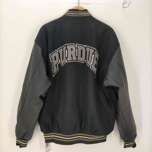 Jeff Hamilton ジェフハミルトン JH DESIGN 90S PURDUE 刺繍 リバーシブル 袖 本革 リアルレザー 切り替え バーシティ ジャケット スタジャン メンズ import:L
