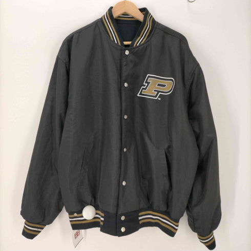 Jeff Hamilton ジェフハミルトン JH DESIGN 90S PURDUE 刺繍 リバーシブル 袖 本革 リアルレザー 切り替え バーシティ ジャケット スタジャン メンズ import:L