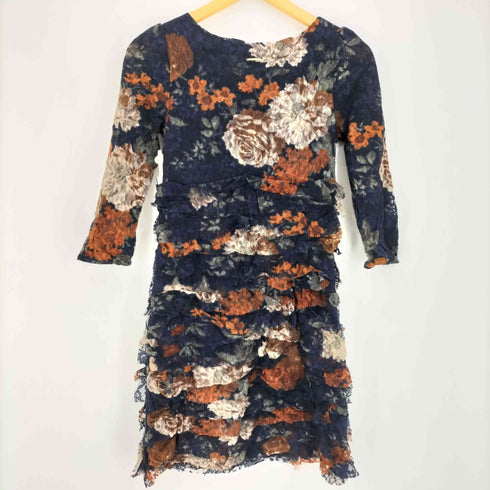 マレーラ MARELLA ルーマニア製 ロゴプレート 花柄 スリットネック フリル ストレッチチュール 5分袖 チュニック レディース import:M