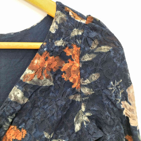 マレーラ MARELLA ルーマニア製 ロゴプレート 花柄 スリットネック フリル ストレッチチュール 5分袖 チュニック レディース import:M