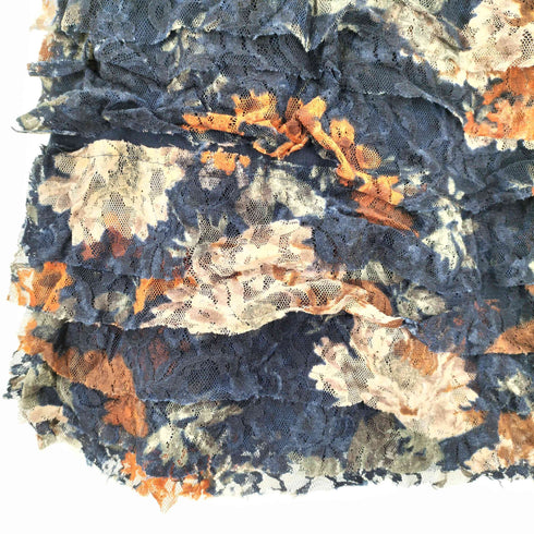 マレーラ MARELLA ルーマニア製 ロゴプレート 花柄 スリットネック フリル ストレッチチュール 5分袖 チュニック レディース import:M