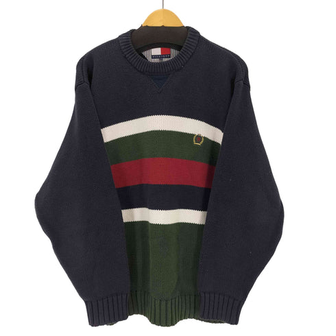 トミーヒルフィガー TOMMY HILFIGER フラッグタグ 刺繍 マルチカラーコットンクルーネックニット メンズ import:L