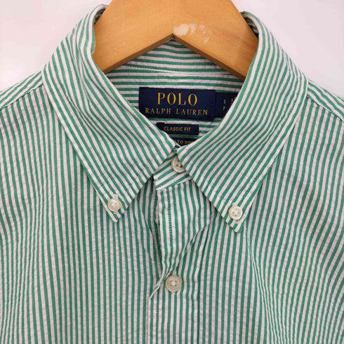 ポロラルフローレン POLO RALPH LAUREN 現行タグ CLASSIC FIT ポニー刺繍 シアサッカー ストライプ ボタンダウン半袖シャツ メンズ S P